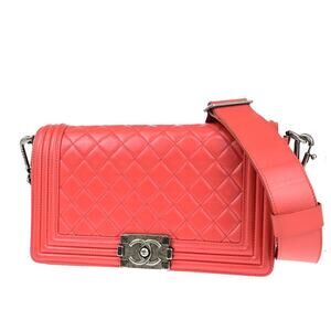 Chanel Quilted Lambskin Boy With Strap Flap Bag Red